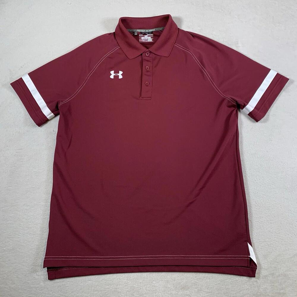 Under Armour Polo Shirt Mens Medium Maroon Short Sleeve Loose Sports Protect UA